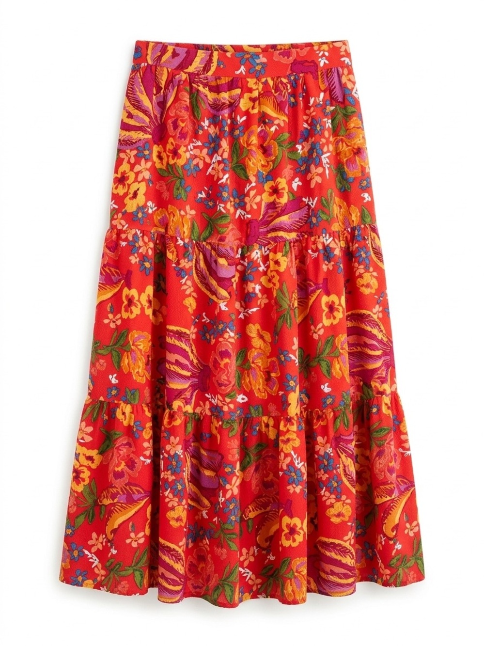 Rachel Roy Vibrant Floral Tiered Midi Skirt Bohemian Cottagecore Festival Size M
